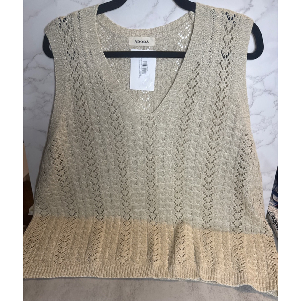 Women's Adora Beige Sleeveless V-Neck Knit Sweater